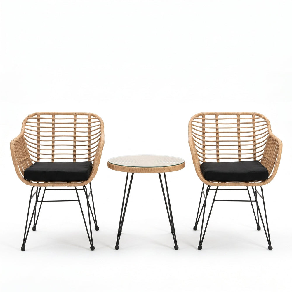 Conjunto jardin rattan con 2 sillones y mesa redonda para terraza balcon exterior confort