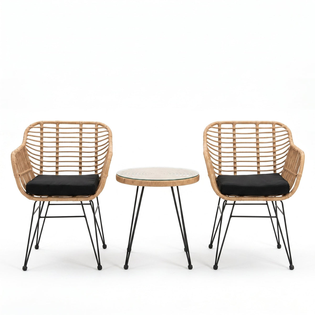 Conjunto jardin rattan con 2 sillones y mesa redonda para terraza balcon exterior confort