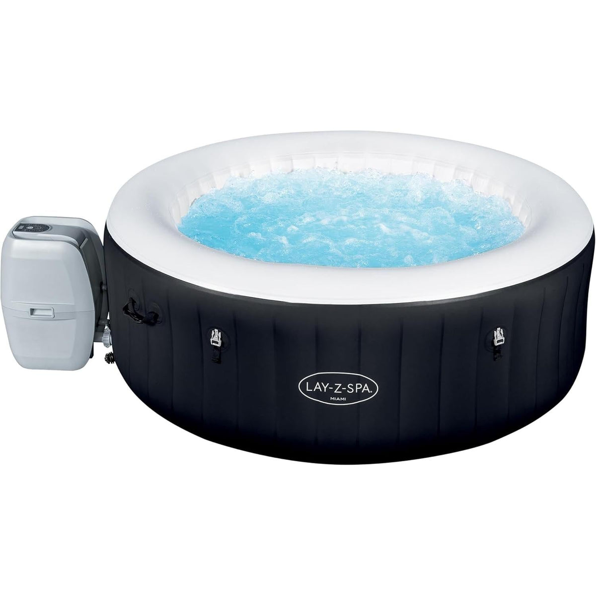 Bestway spa hinchable Miami Airjet redondo 4 plazas negro hidromasaje agua caliente relajante