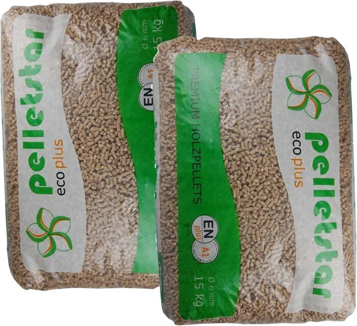 Palete pellets Din Pellets 65 sacos 15kg combustible calefaccion energia renovable sostenible eficiente