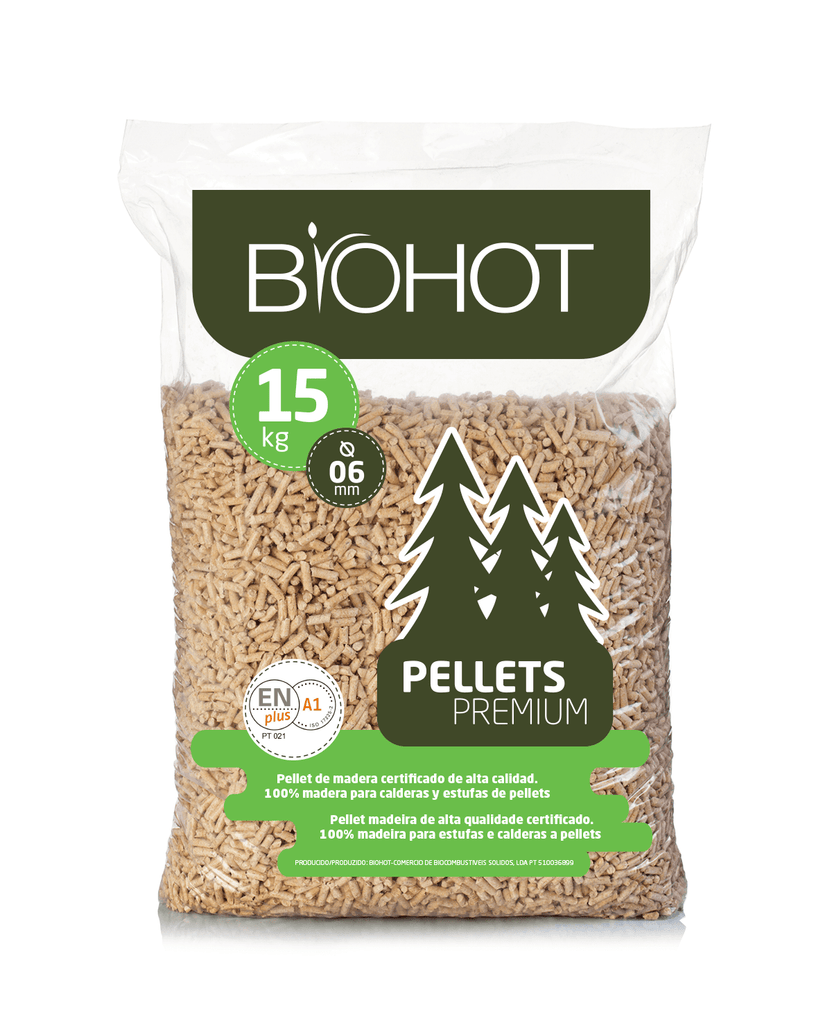 Palete pellets pinho Biohot 65 sacos 15kg ecologico energia renovable calefaccion sostenible