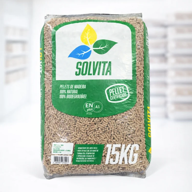 Pellets madeira natural Solvita EnPlus A1 15kg combustible calefaccion ecologico sostenible